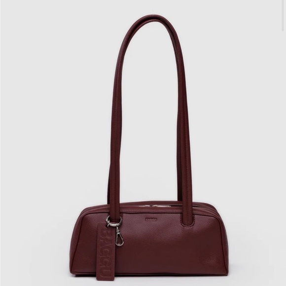 BAGGU Handbags - BAGGU Small Recycled Leather Shoulder Bag in Deep Burgundy